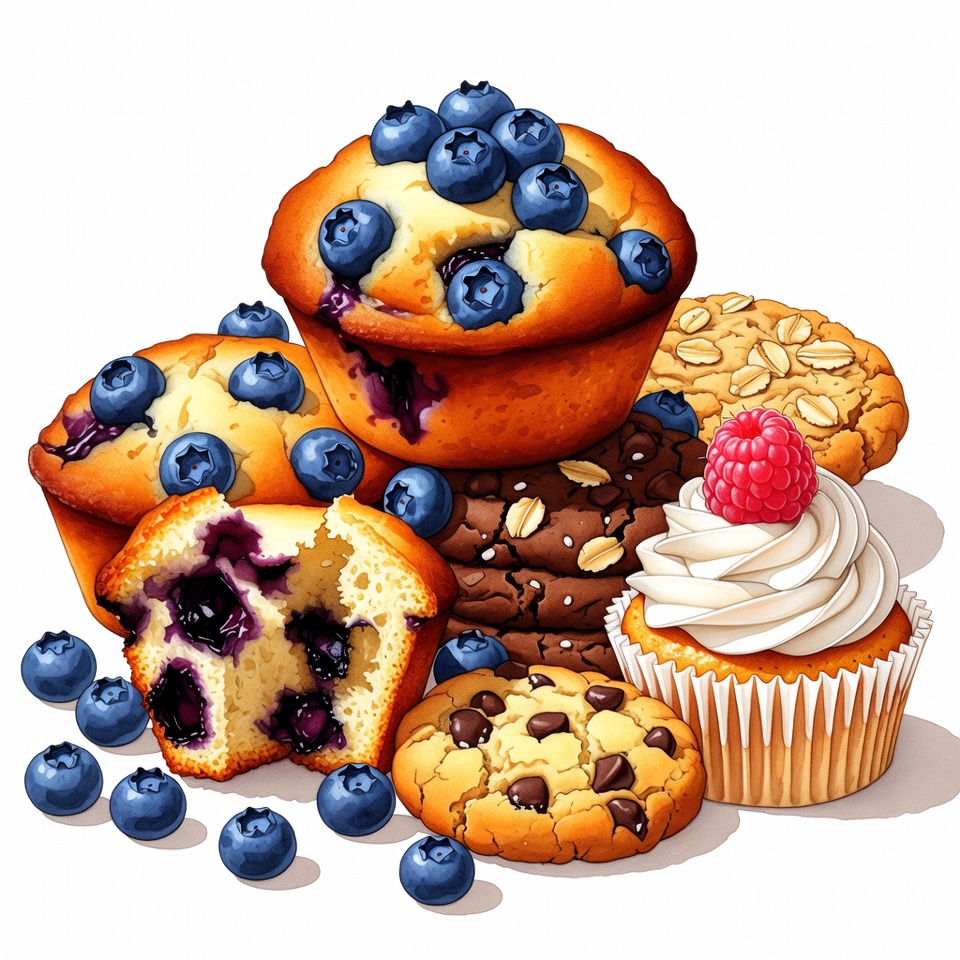 Stack of Blueberry Muffins and Cookies Stack of Blueberry Muffins and Cookies