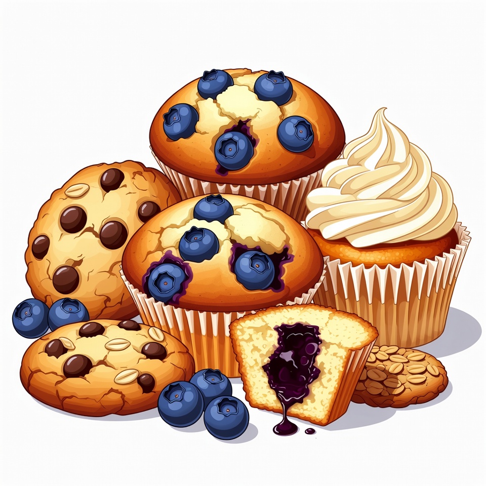 Blueberry Muffins and Cookies Illustration Blueberry Muffins and Cookies Illustration