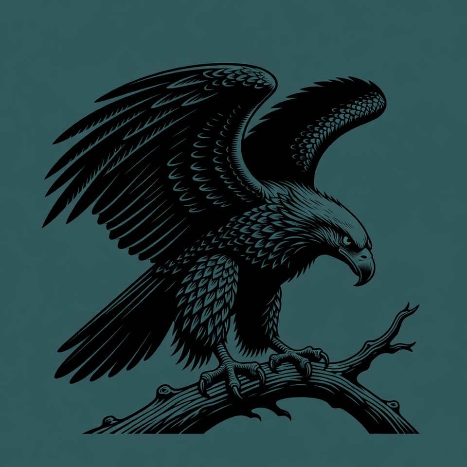 Eagle perched on branch illustration Eagle perched on branch illustration