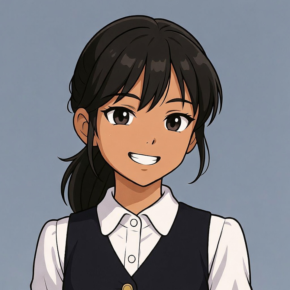 Anime girl smiling in school uniform Anime girl smiling in school uniform