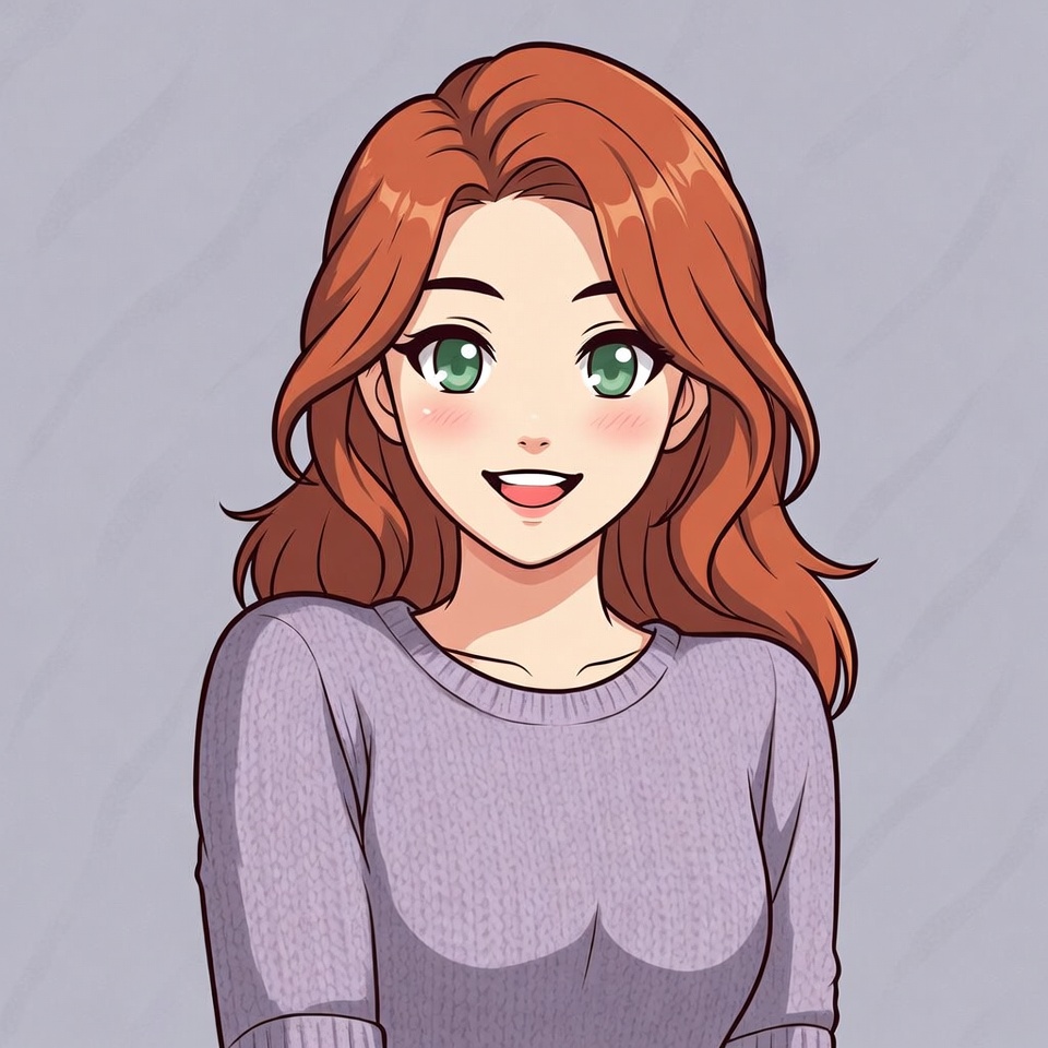 Anime girl with red hair smiling Anime girl with red hair smiling