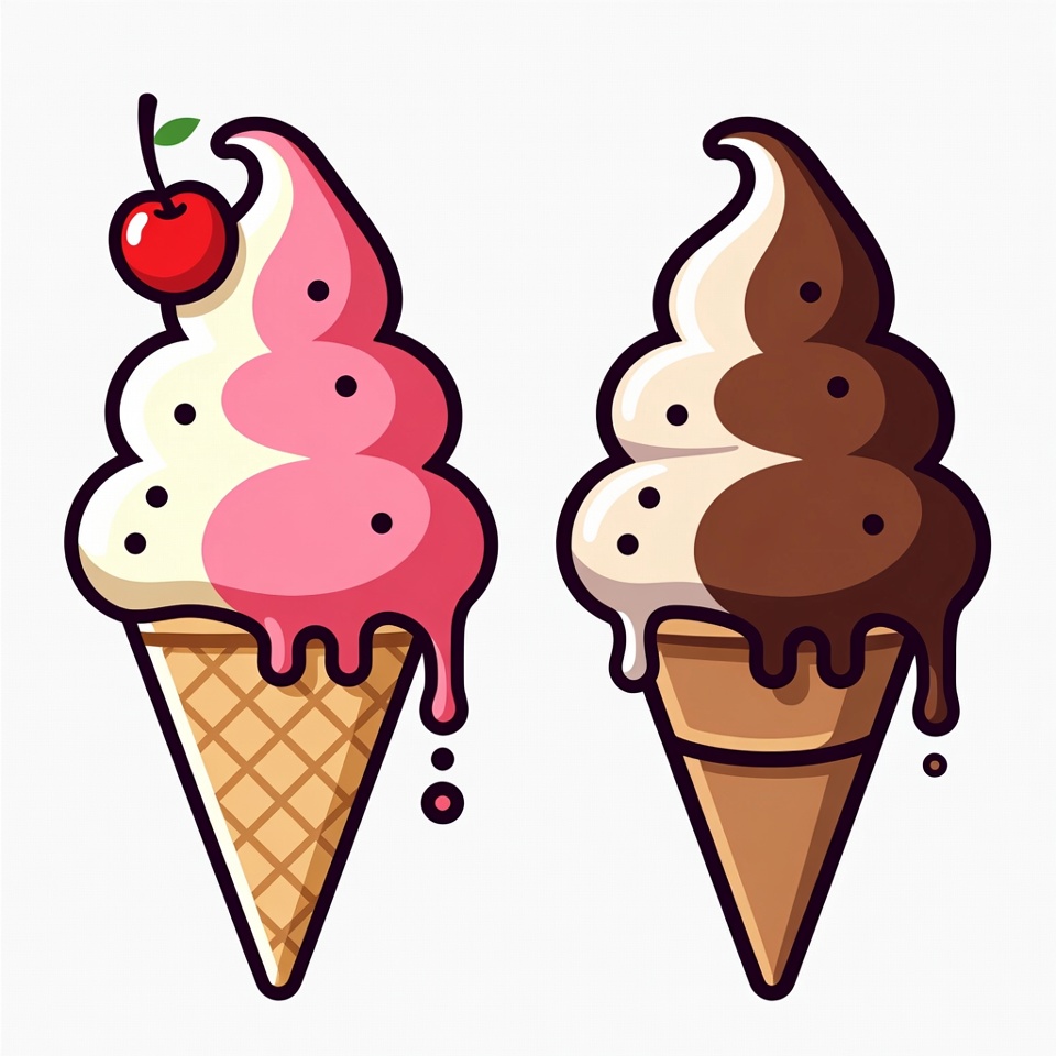 Pink and Chocolate Ice Cream Cones Pink and Chocolate Ice Cream Cones
