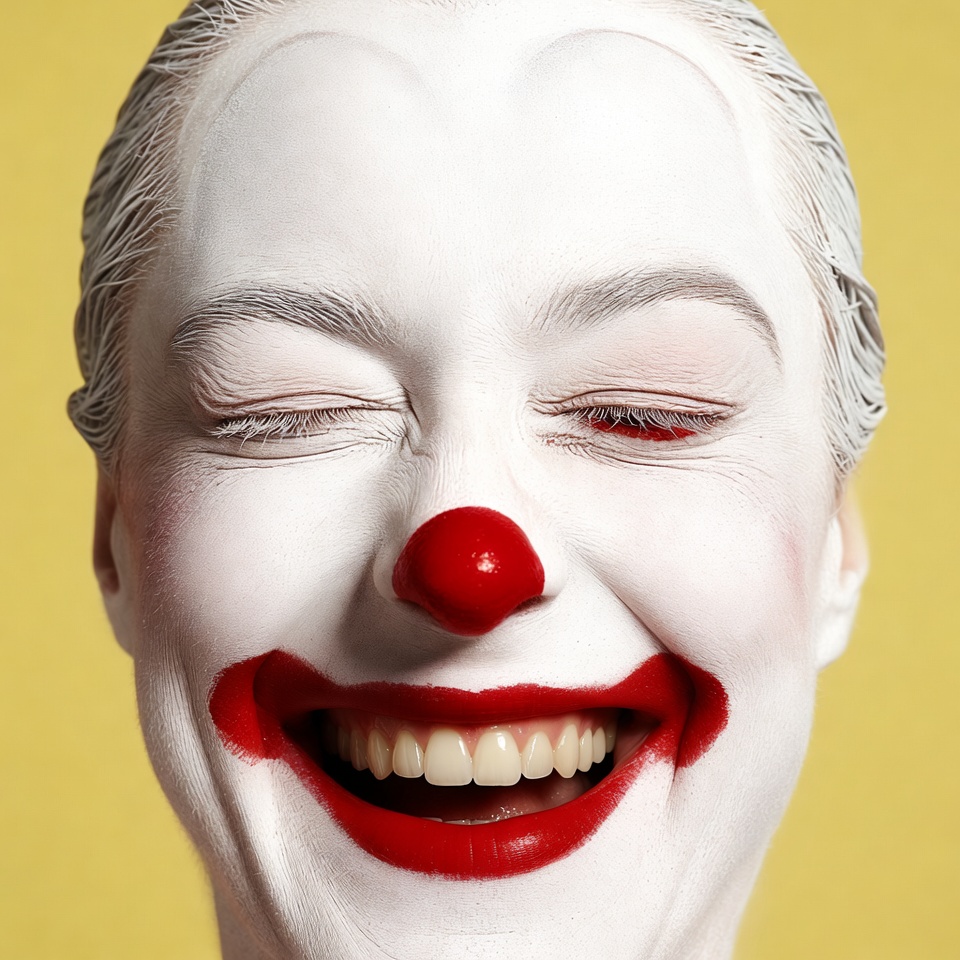 Female clown smiling with red nose Female clown smiling with red nose
