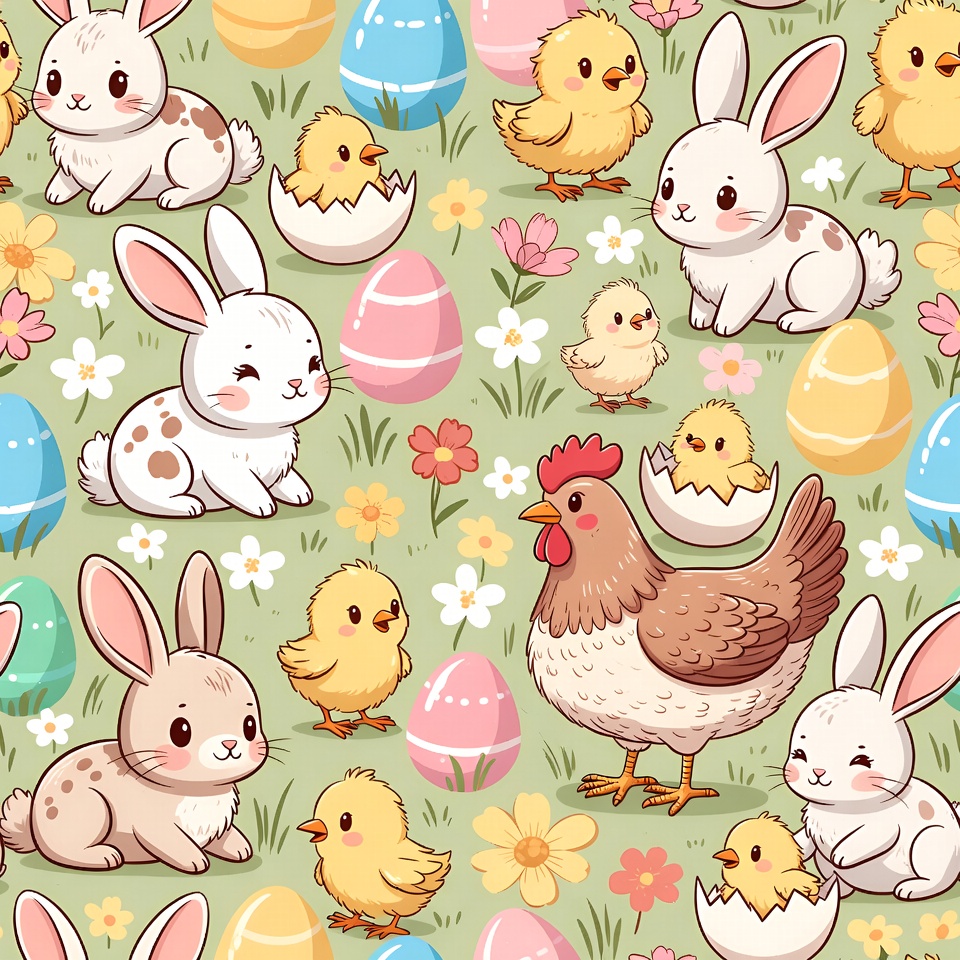 Cute Easter bunnies chicks eggs Cute Easter bunnies chicks eggs