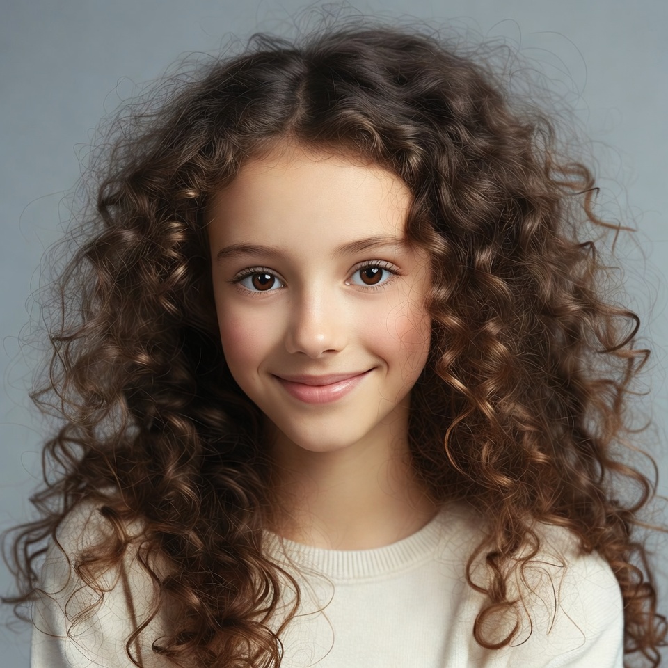 Girl with curly hair smiling Girl with curly hair smiling
