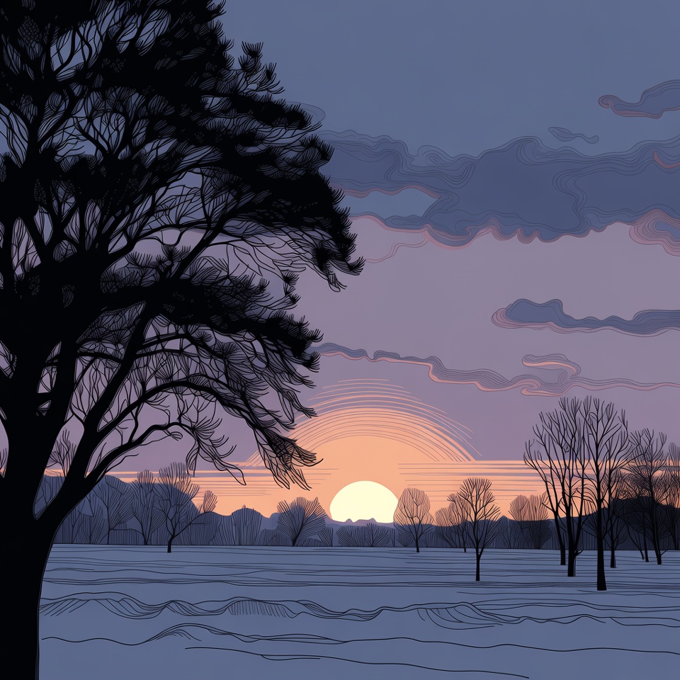Silhouette Tree Sunset Winter Field Silhouette Tree Sunset Winter Field