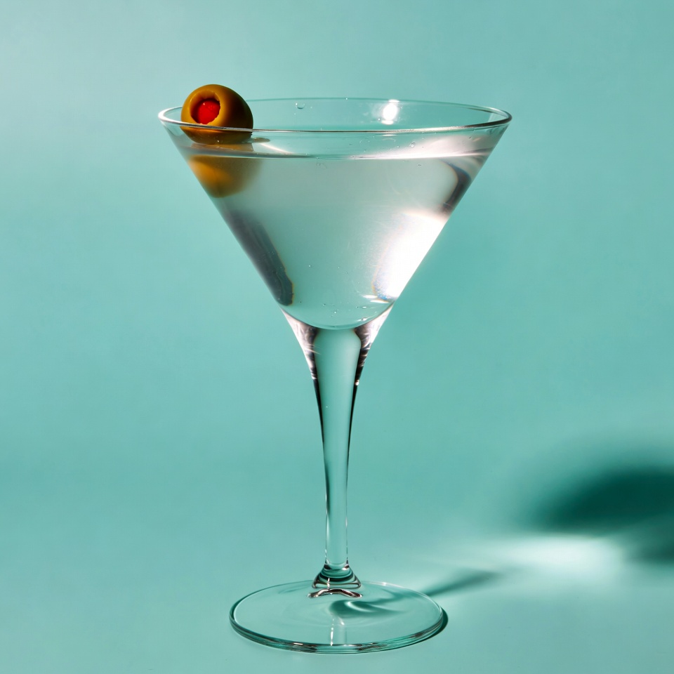 Martini with Olive on Blue Background Martini with Olive on Blue Background