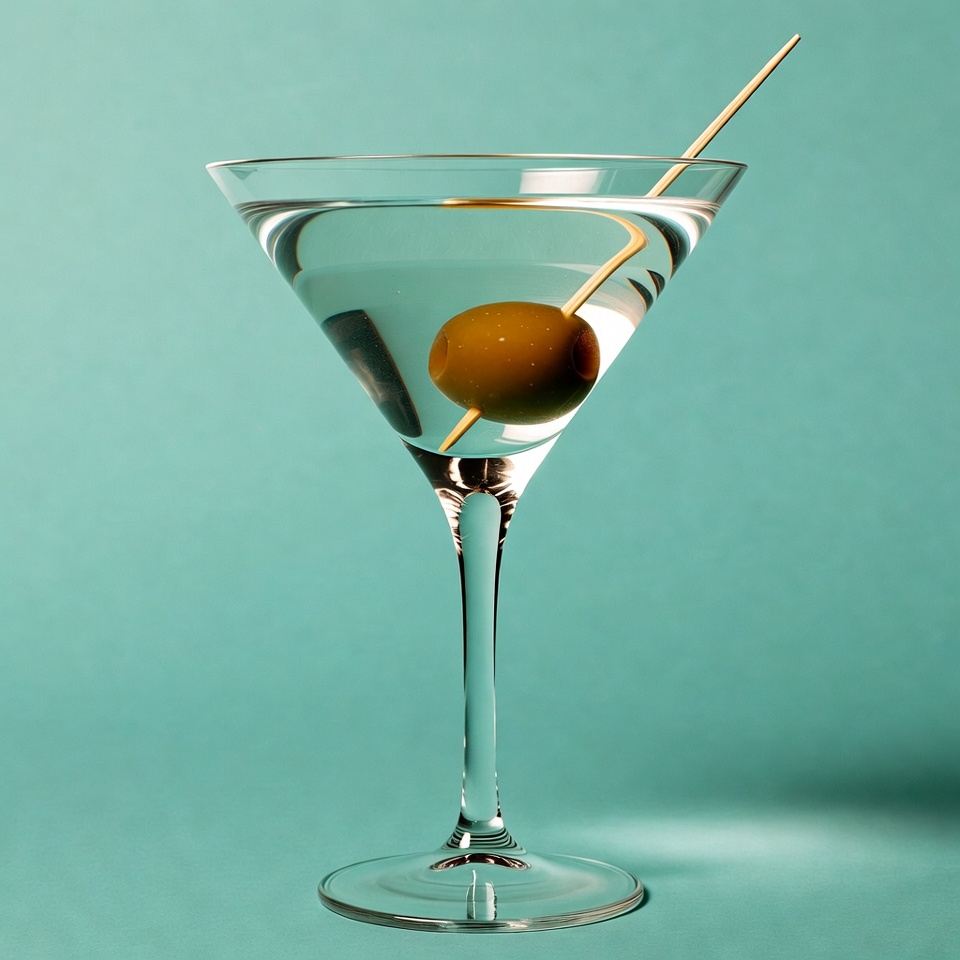 Martini with Olive on Blue Background Martini with Olive on Blue Background
