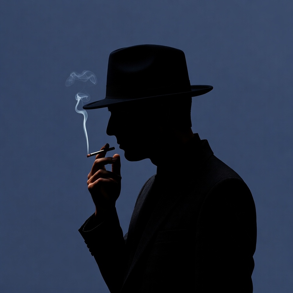 Silhouette man smoking cigar in fedora Silhouette man smoking cigar in fedora