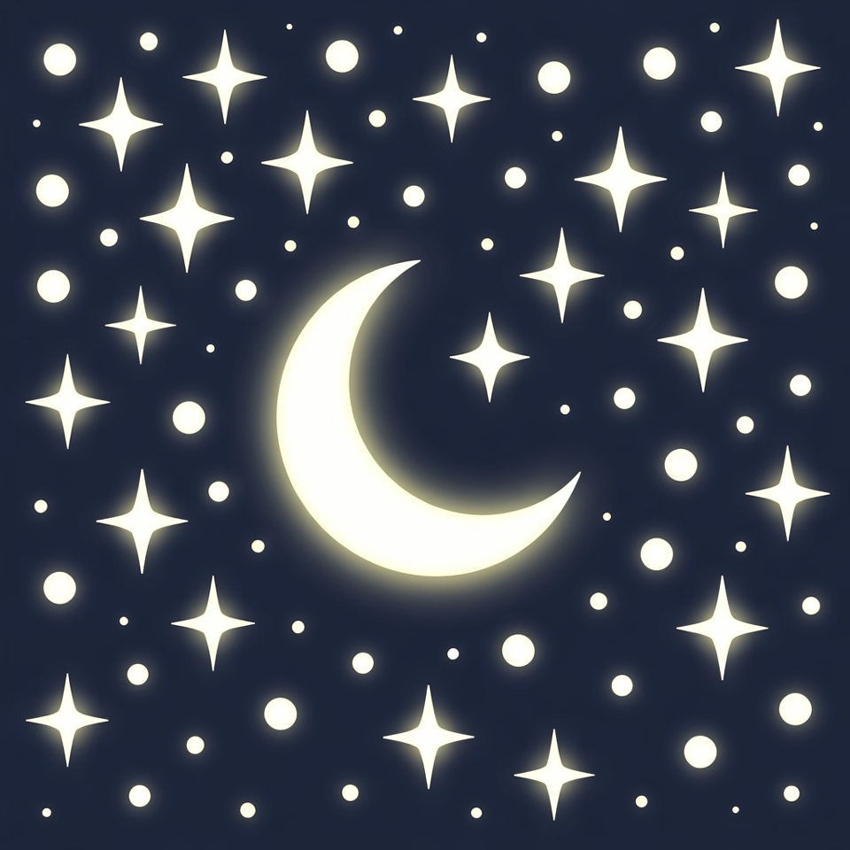 Glowing Crescent Moon and Stars Glowing Crescent Moon and Stars