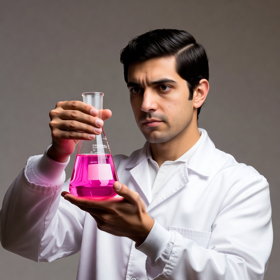 Man holding pink liquid flask Man holding pink liquid flask