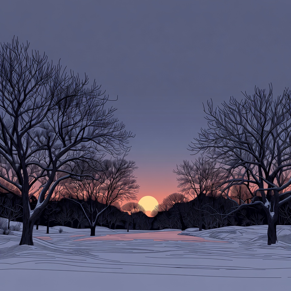 Winter Sunset Between Bare Trees Winter Sunset Between Bare Trees