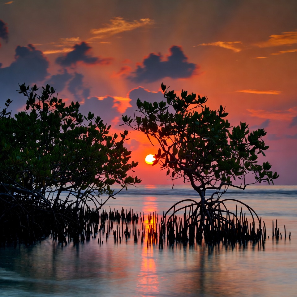 Sunset over Mangrove Trees Sunset over Mangrove Trees