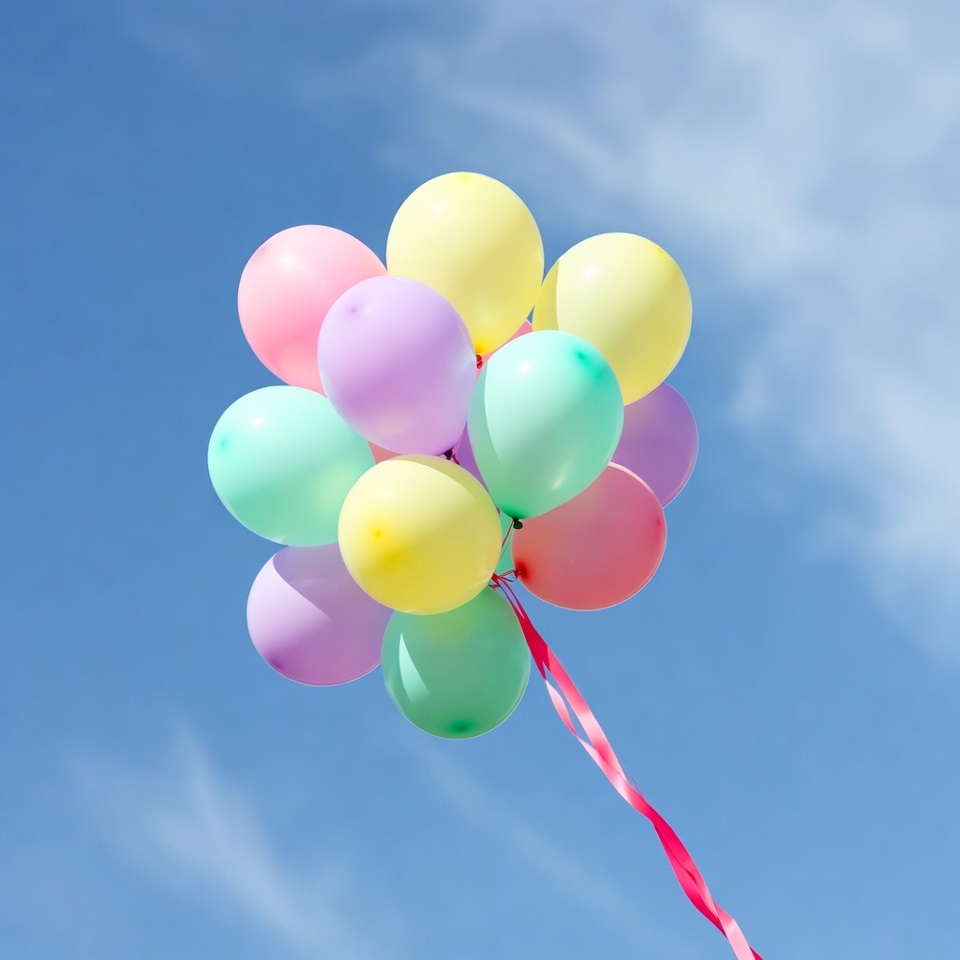 Colorful Balloons Floating in Blue Sky Colorful Balloons Floating in Blue Sky