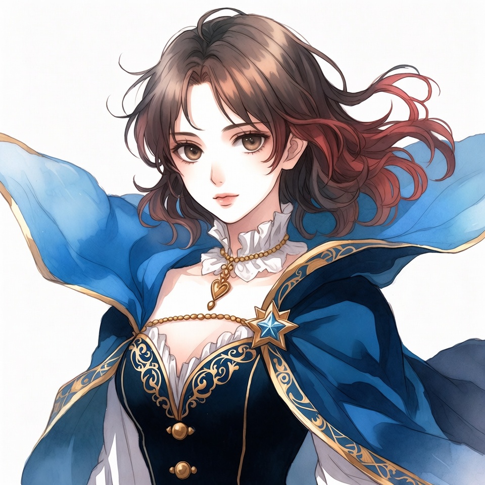 Anime girl in blue fantasy cape Anime girl in blue fantasy cape