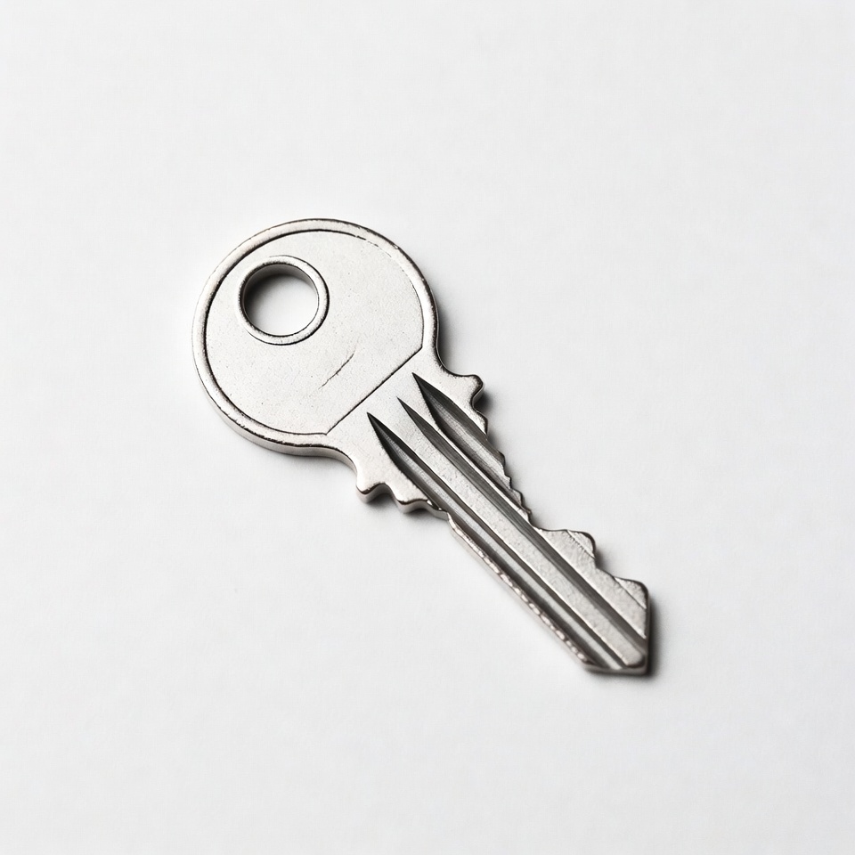 Silver house key on white background Silver house key on white background