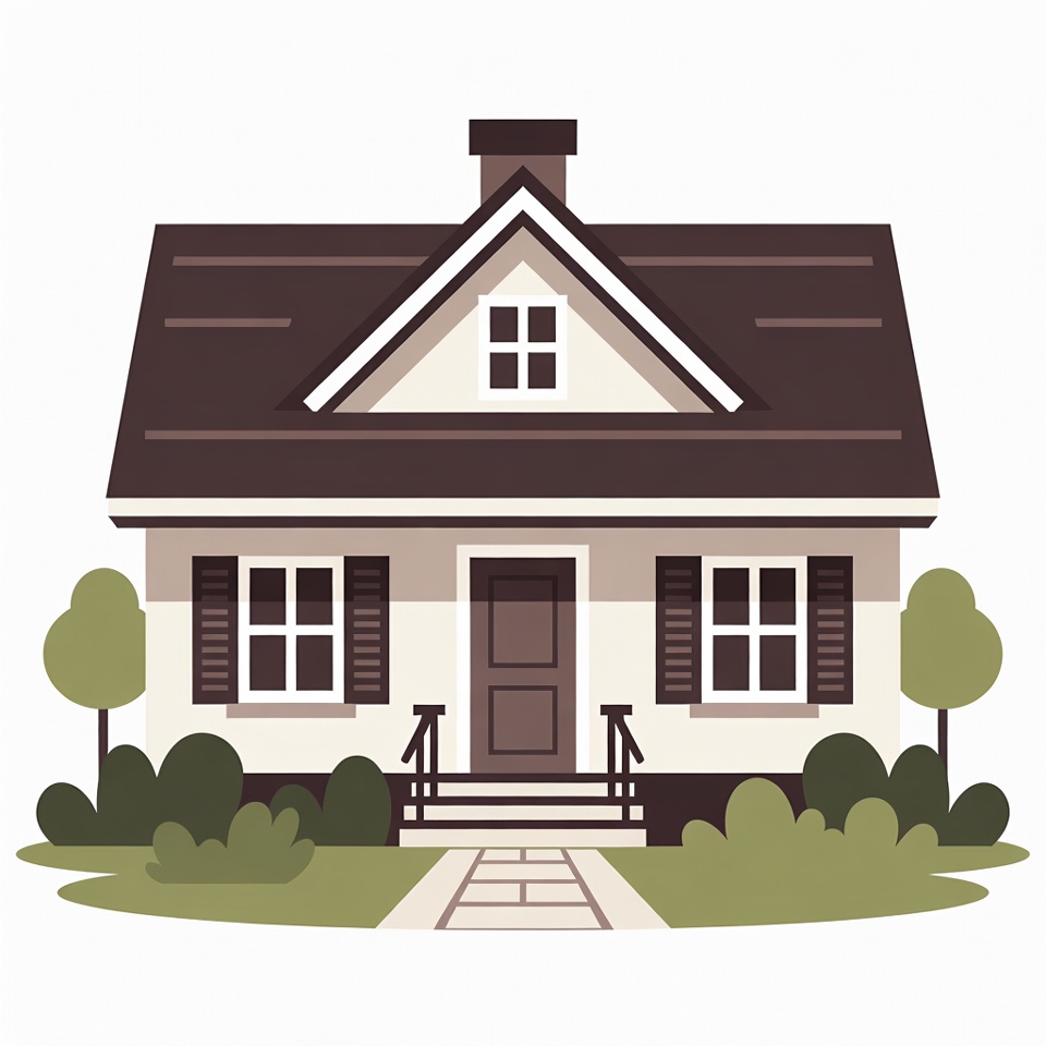 Cartoon House with Shrubs and Path Cartoon House with Shrubs and Path