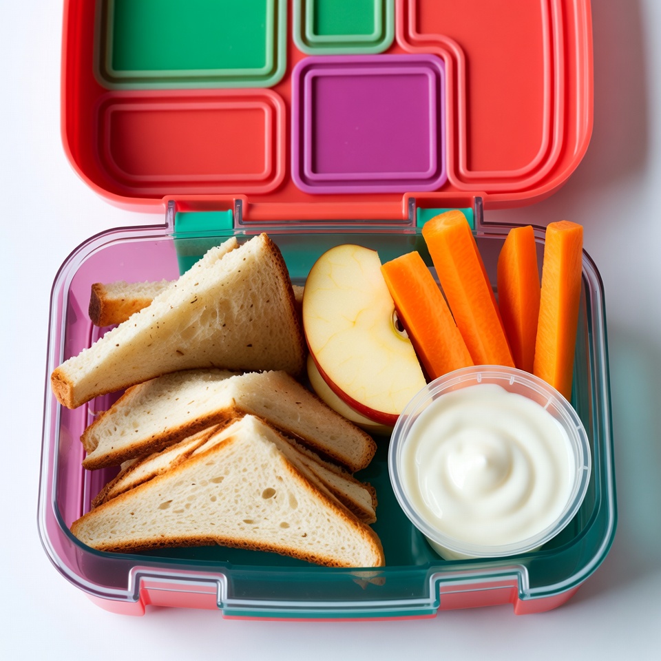 Open bento lunch box with sandwiches Open bento lunch box with sandwiches