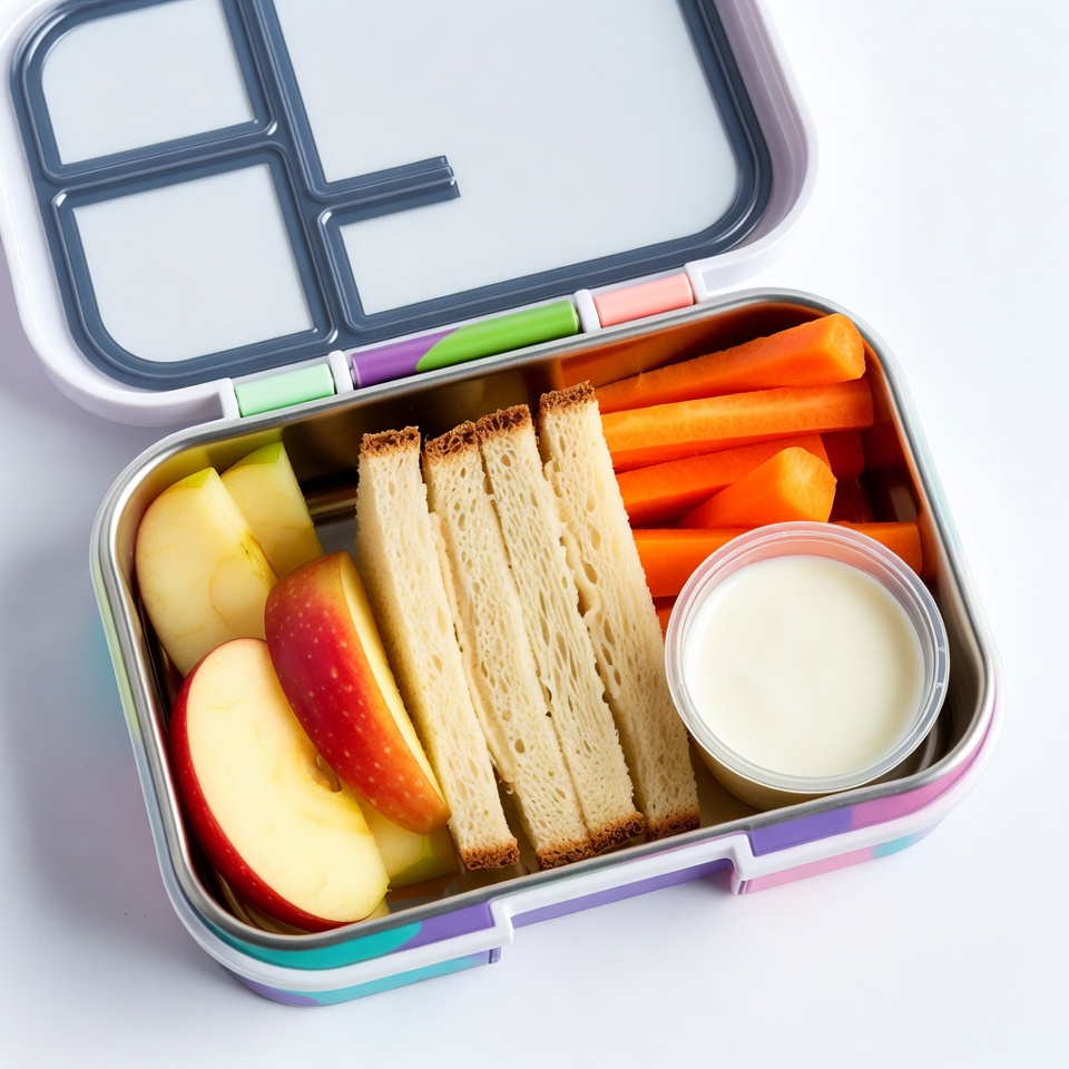 Open bento lunchbox with sandwiches Open bento lunchbox with sandwiches