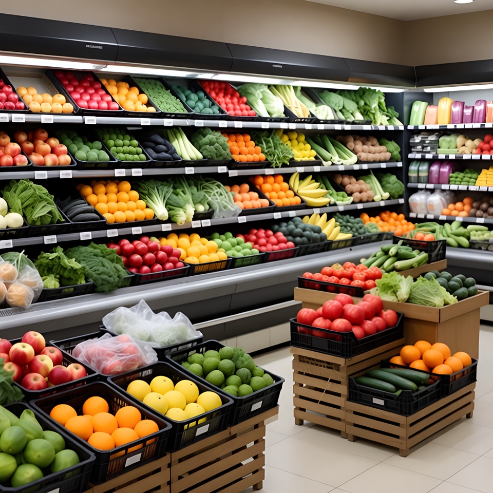 Vibrant supermarket produce aisle Vibrant supermarket produce aisle