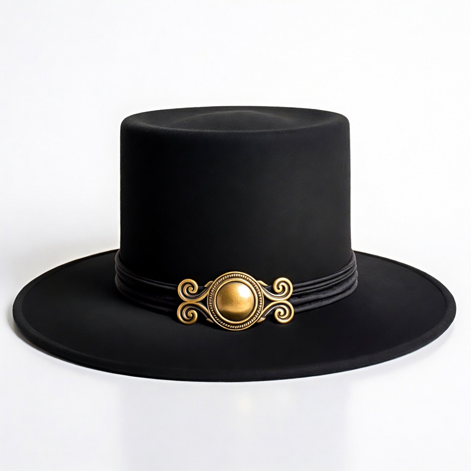 Black Felt Cowboy Hat with Gold Embellishment Black Felt Cowboy Hat with Gold Embellishment