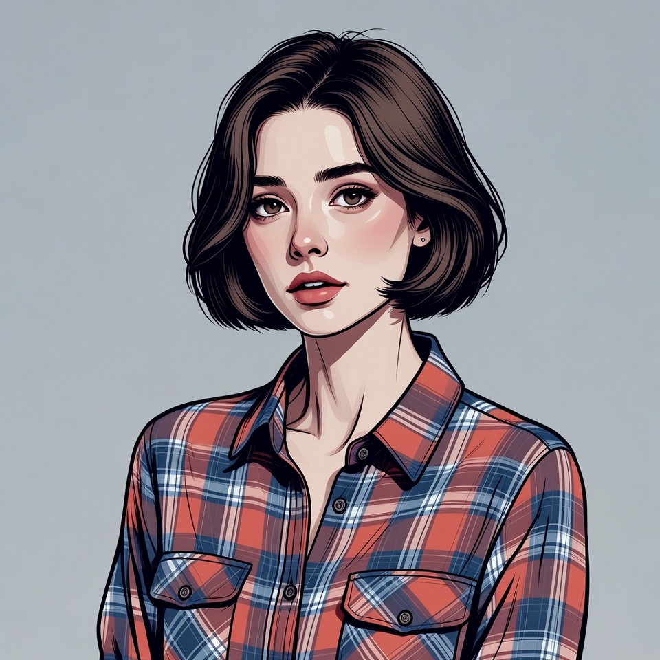 Woman in plaid shirt portrait Woman in plaid shirt portrait