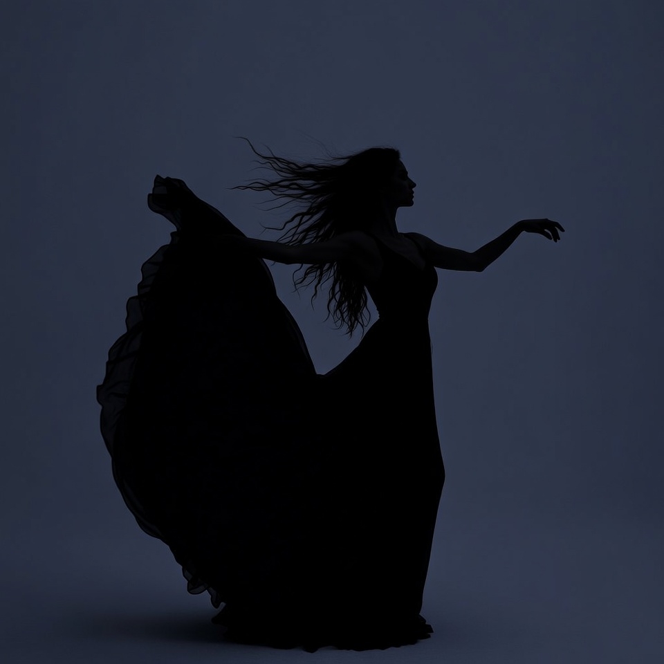 Woman in flowing dress silhouette Woman in flowing dress silhouette