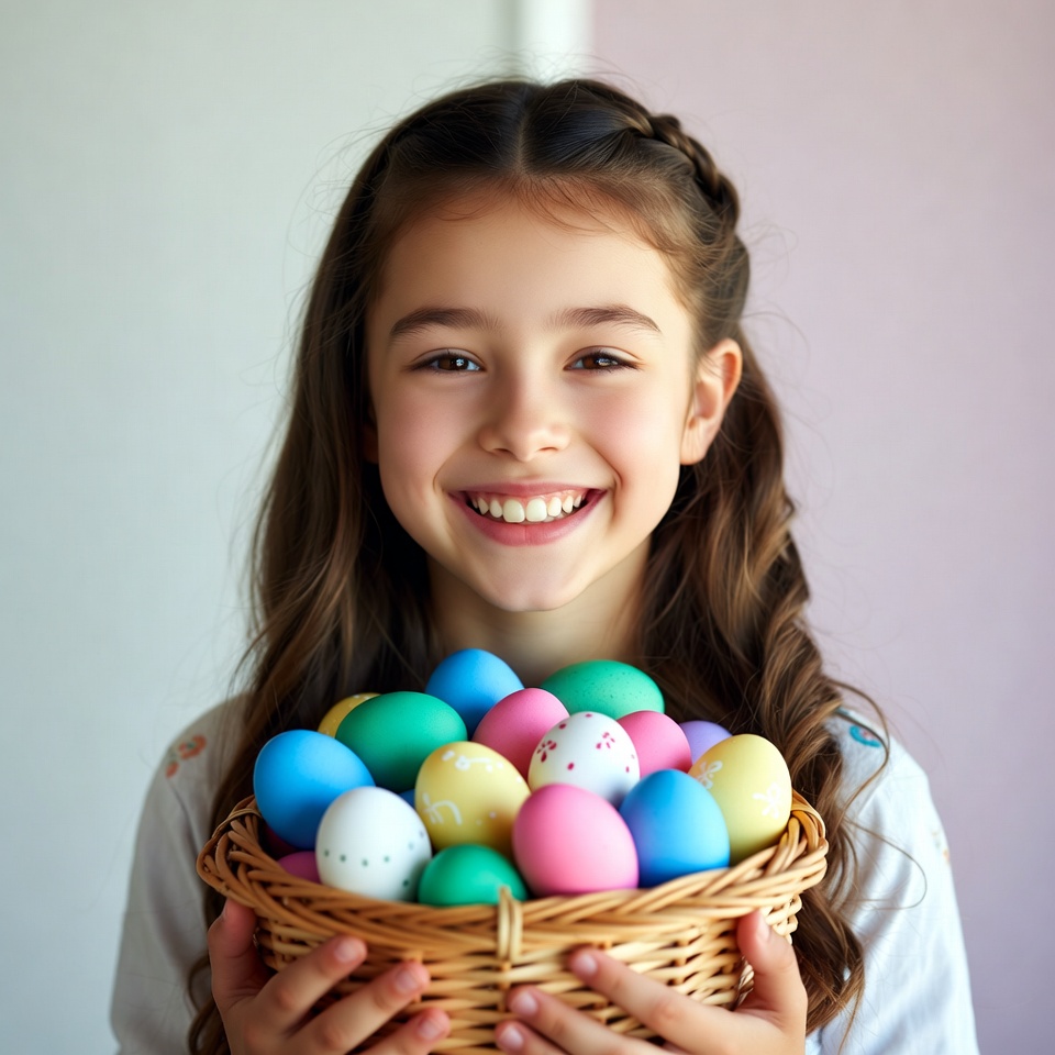 Girl holding colorful Easter eggs Girl holding colorful Easter eggs