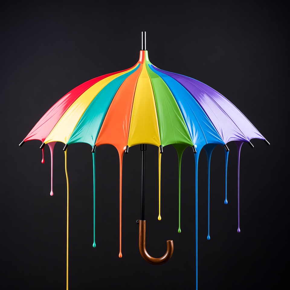 Rainbow Umbrella Dripping Paint Rainbow Umbrella Dripping Paint