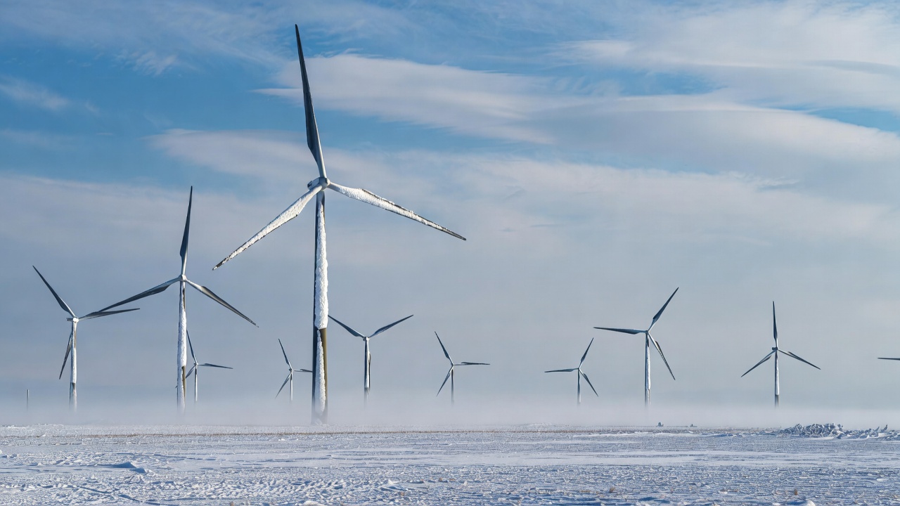 Wind Turbines in Snowy Field Wind Turbines in Snowy Field