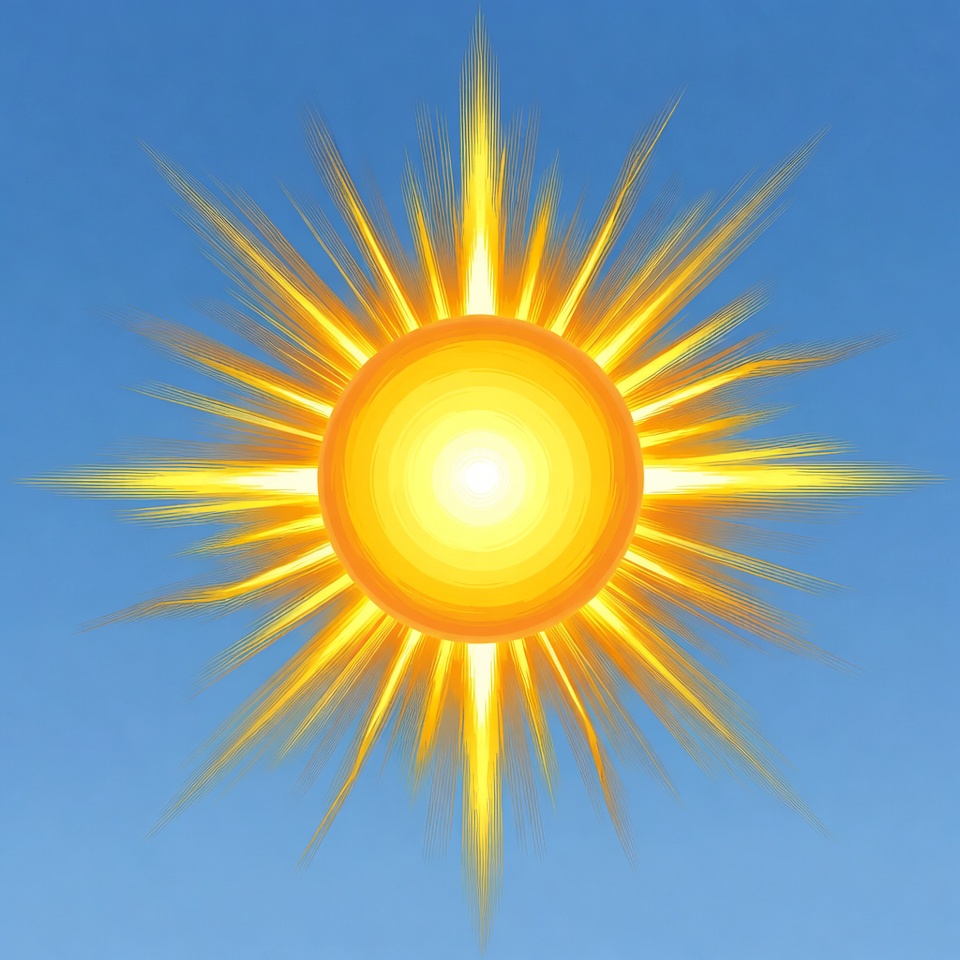 Bright Sun with Rays on Blue Sky Bright Sun with Rays on Blue Sky