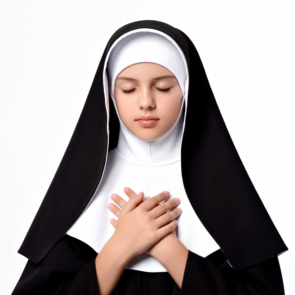 Young nun praying with hands crossed Young nun praying with hands crossed