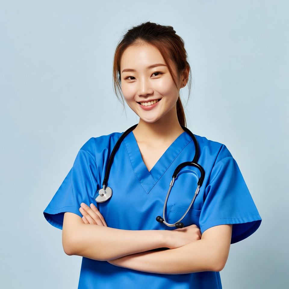 Asian nurse smiling with stethoscope Asian nurse smiling with stethoscope