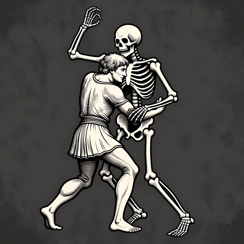 Skeleton Embracing Man Illustration Skeleton Embracing Man Illustration