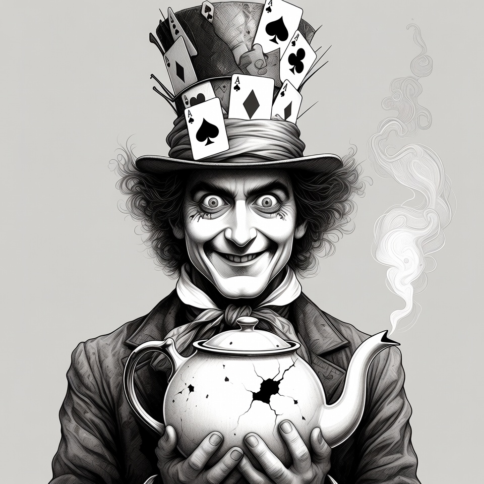 Mad Hatter holding broken teapot Mad Hatter holding broken teapot