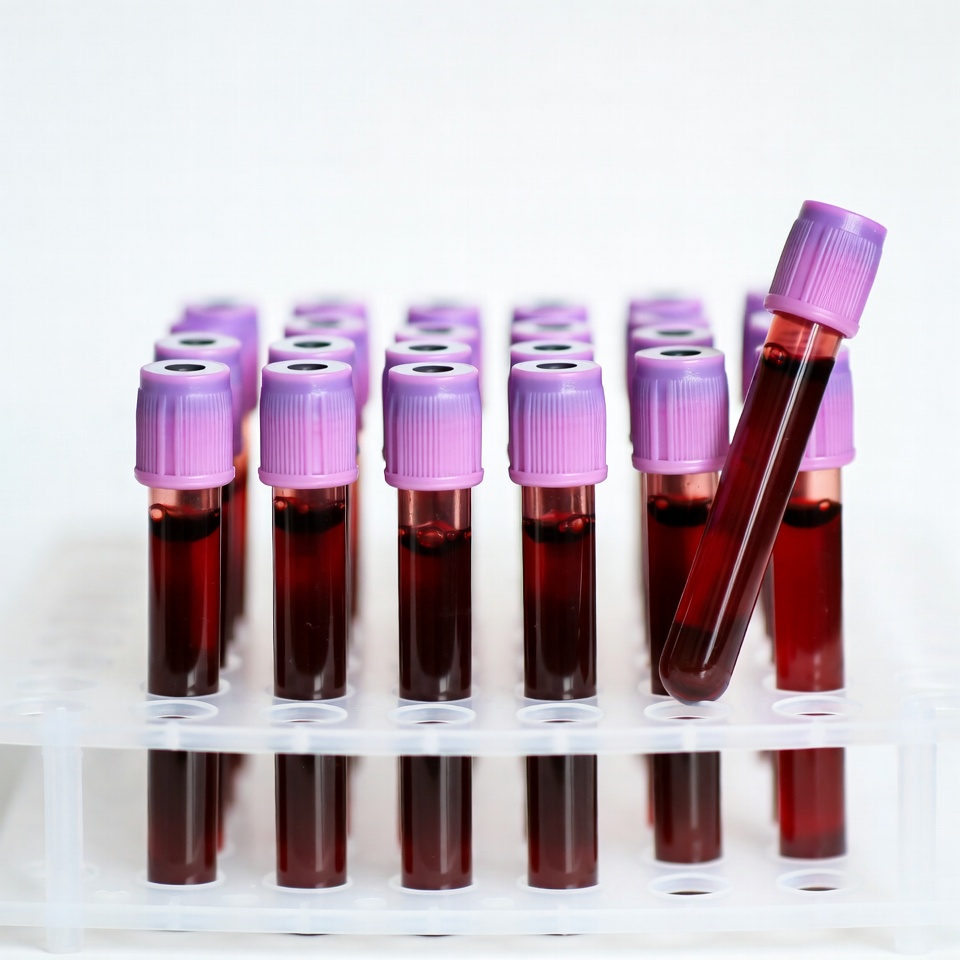 Blood sample tubes in rack Blood sample tubes in rack