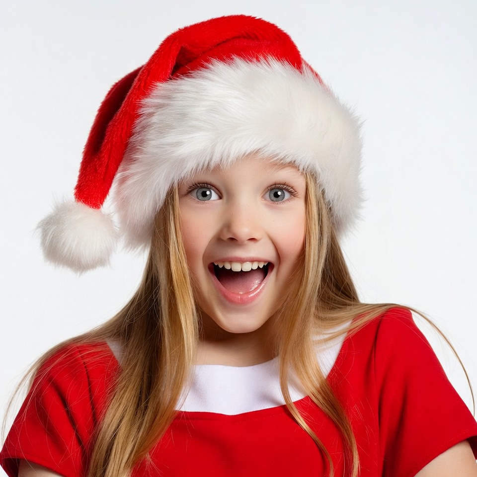 Blonde girl in Santa hat smiling Blonde girl in Santa hat smiling