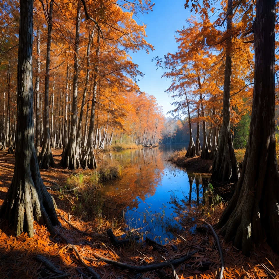 Autumn Bald Cypress Trees by Swamp Autumn Bald Cypress Trees by Swamp