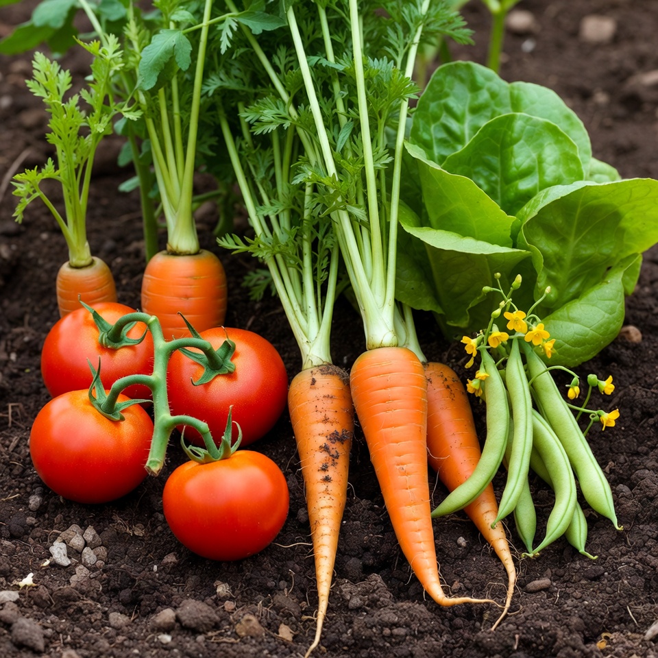 Fresh Carrots Tomatoes Peas Garden Vegetables Fresh Carrots Tomatoes Peas Garden Vegetables