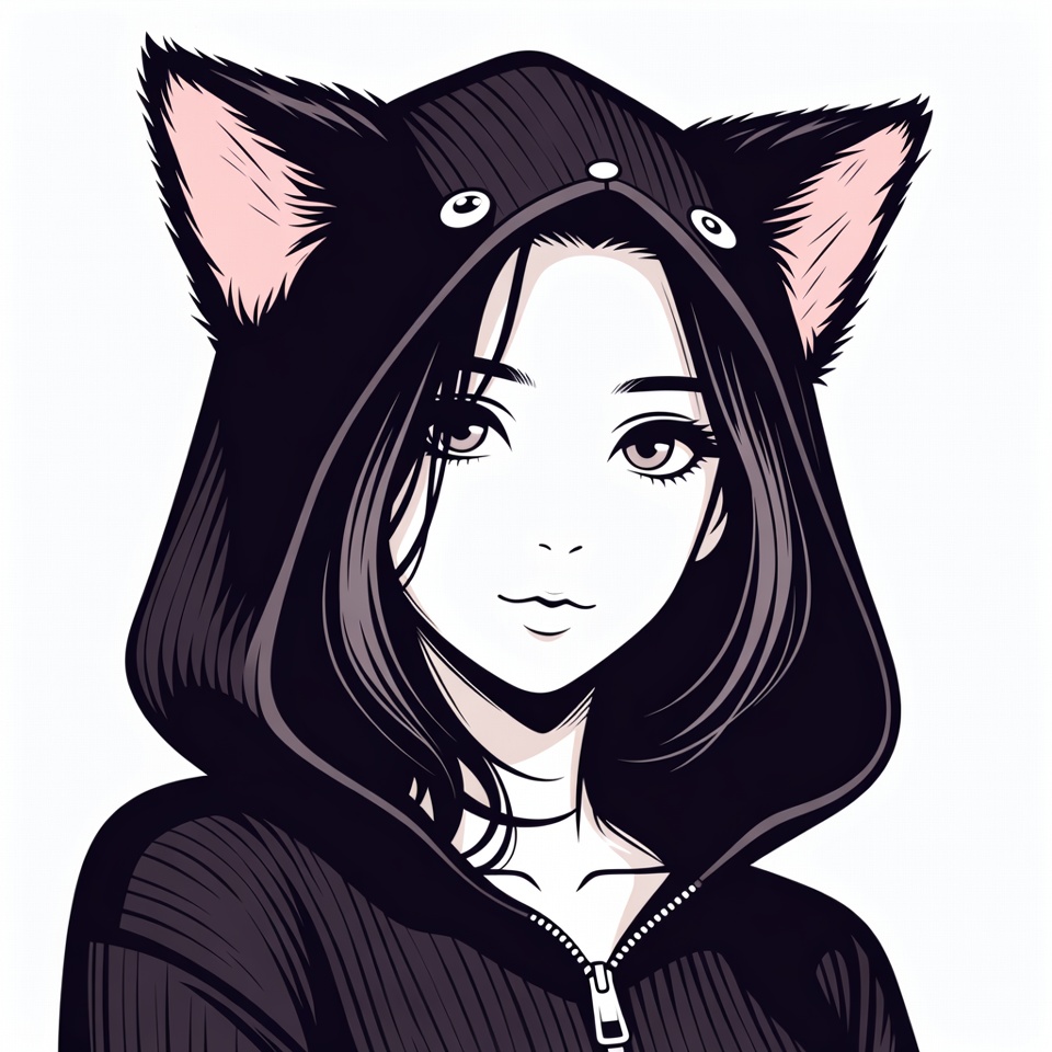 Anime girl in black cat hoodie Anime girl in black cat hoodie