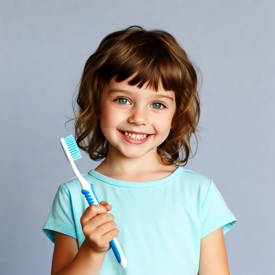 Girl holding blue toothbrush Girl holding blue toothbrush
