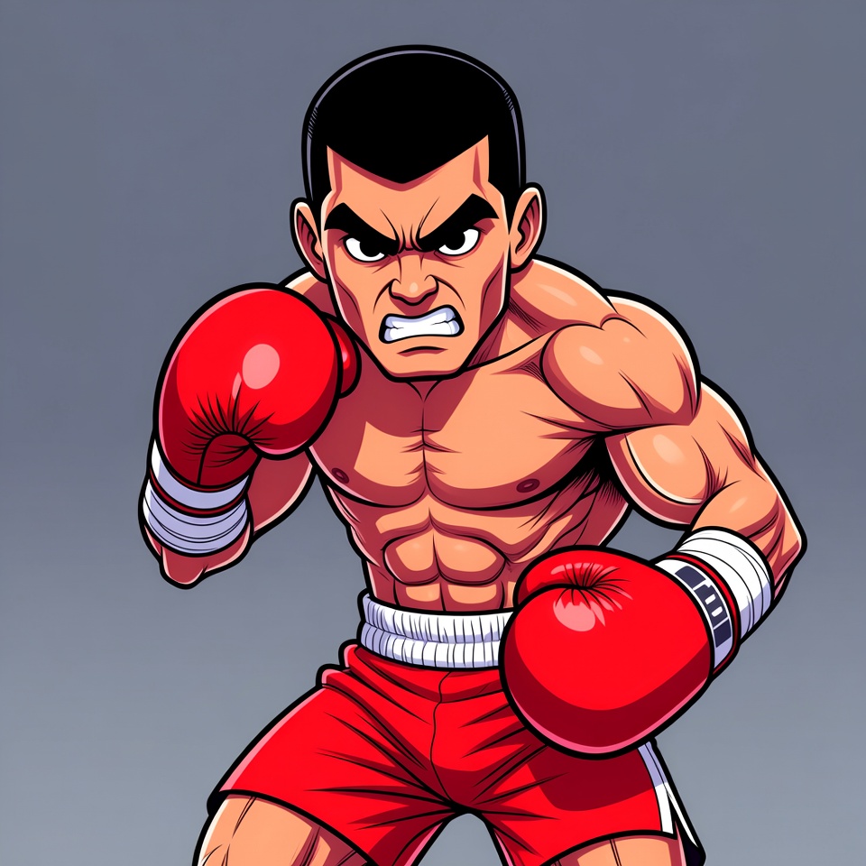 Muscular Boxer in Fighting Stance Muscular Boxer in Fighting Stance