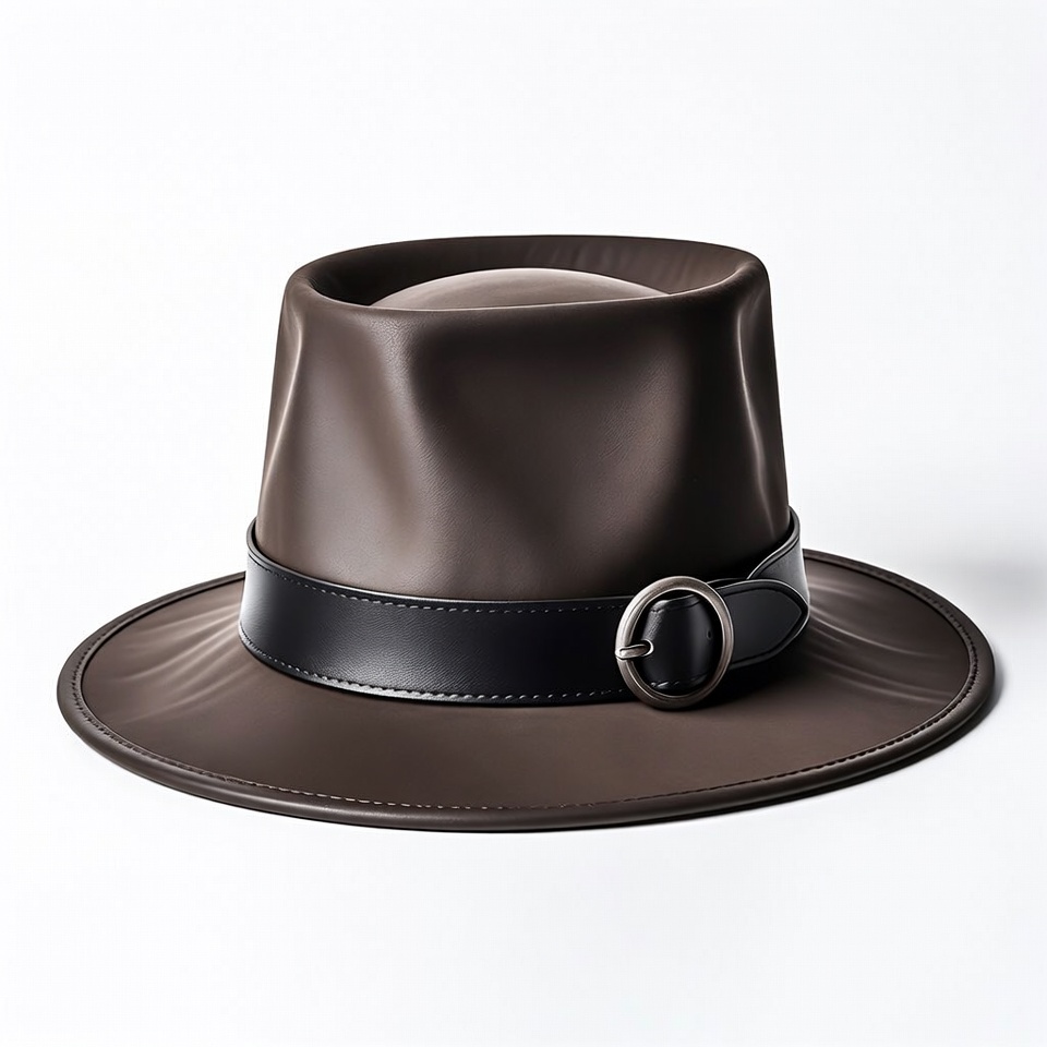Brown leather fedora hat with belt Brown leather fedora hat with belt