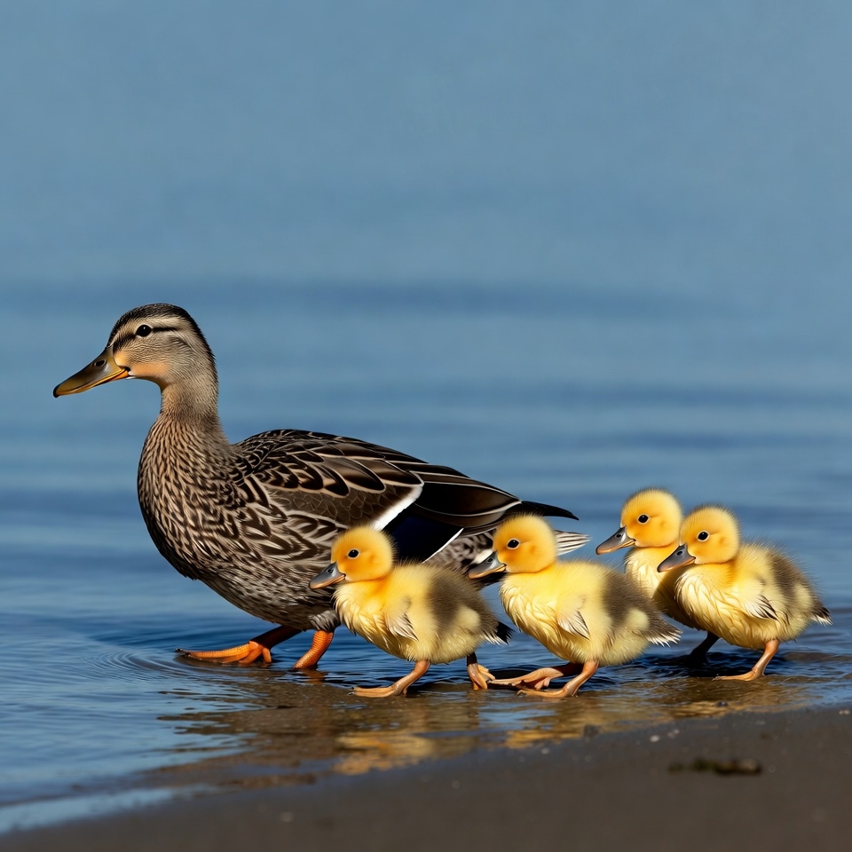 Mother Duck with Ducklings Walking Mother Duck with Ducklings Walking