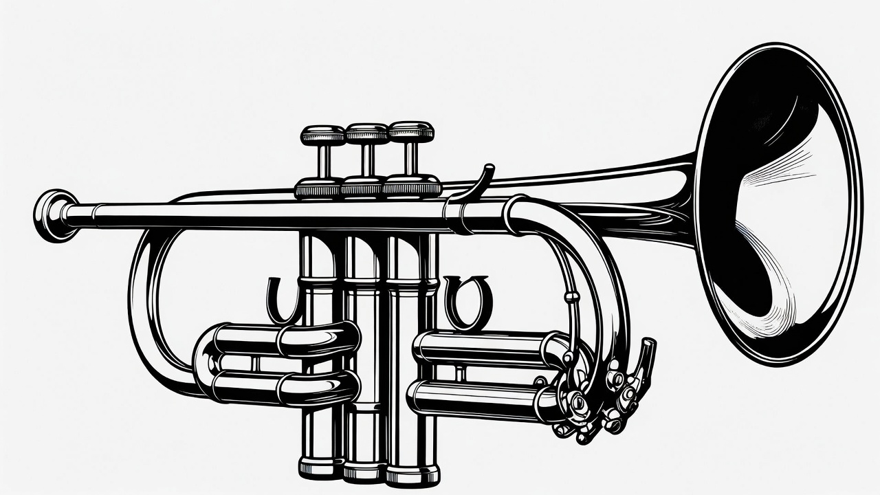 Black and white trumpet illustration Black and white trumpet illustration