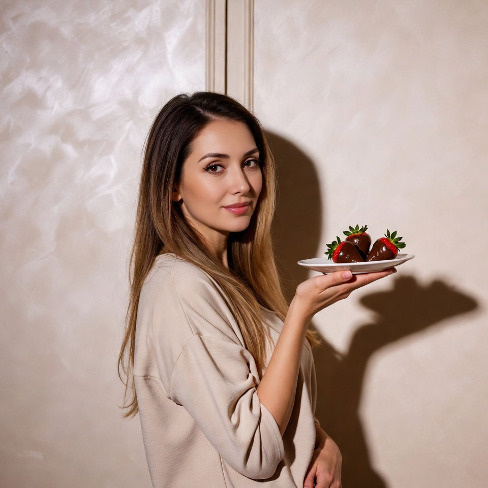 Woman holding chocolate-covered strawberries Woman holding chocolate-covered strawberries