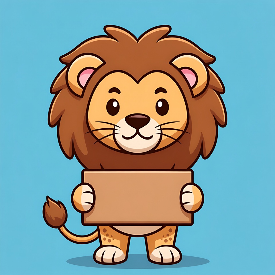 Cartoon lion holding blank sign Cartoon lion holding blank sign