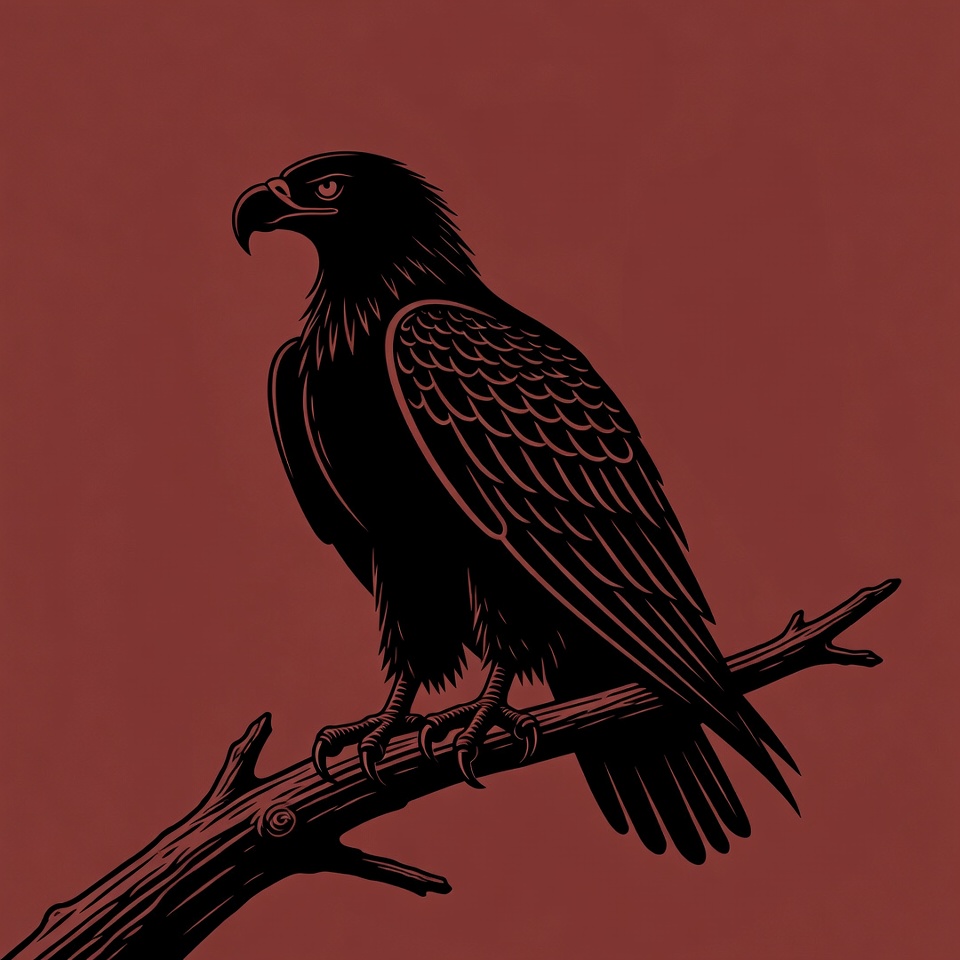 Black Eagle Perched on Branch Silhouette Black Eagle Perched on Branch Silhouette