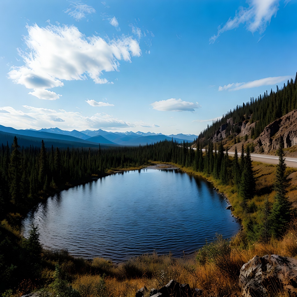 Mountain Lake Beside Forest Highway Mountain Lake Beside Forest Highway