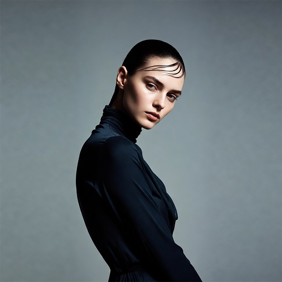 Woman in black turtleneck posing sideways Woman in black turtleneck posing sideways